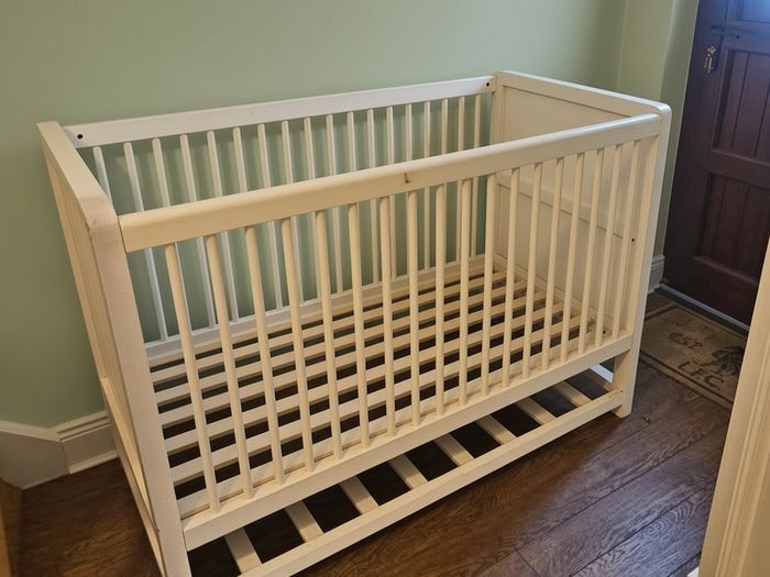 Large White Wooden Baby Cot | Great Condition