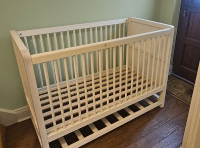 Large White Wooden Baby Cot | Great Condition