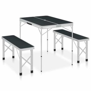 Folding Camping Table with 2 Benches Aluminium - Free Delivery Nationwide