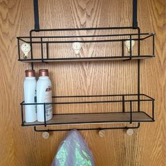 Wooden bathroom shelf