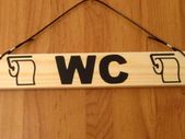 Toilet WC Bathroom Loo Small Simple Cream Hanging Wood Wooden Door Sign Plaque