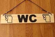 Toilet WC Bathroom Loo Small Simple Cream Hanging Wood Wooden Door Sign Plaque