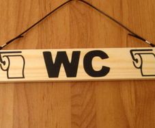 Toilet WC Bathroom Loo Small Simple Cream Hanging Wood Wooden Door Sign Plaque