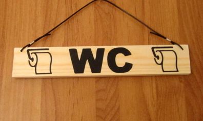 Toilet WC Bathroom Loo Small Simple Cream Hanging Wood Wooden Door Sign Plaque