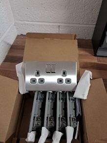 Screwless Flat Plate 13A Double Sockets (5 pack), Brushed Steel