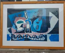 Large framed print of Pablo Picasso's 1924 painting "Still Life with a Mandolin"
