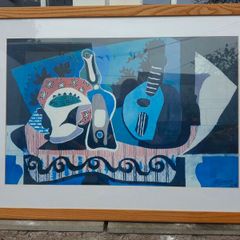 Large framed print of Pablo Picasso's 1924 painting "Still Life with a Mandolin"