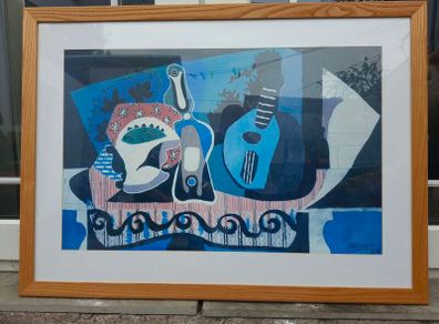 Large framed print of Pablo Picasso's 1924 painting "Still Life with a Mandolin"