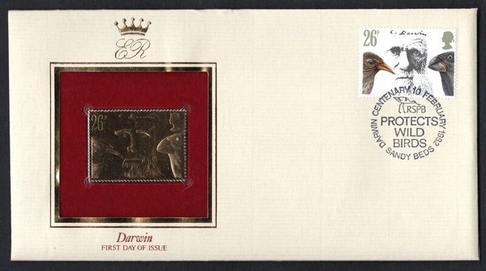 1982 Great Britain Death Centenary of Charles Darwin Commemorative stamps with Gold Replica Stamp First Day Cover (FDC)