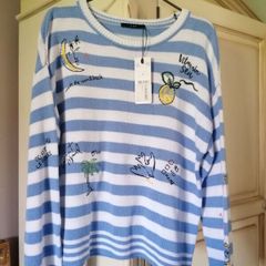 OUI striped white blue jumper UK 10