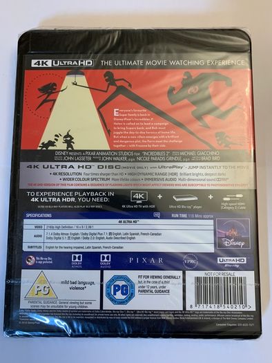 Incredibles 2 4K Blu Ray Brand New & Sealed