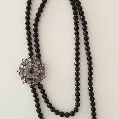 Black-Beaded Necklace with Broach Detail