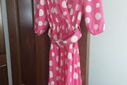 ladies pink pleated belted dress