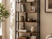 Bookcase Industrial style 5 tier storage shelves rustic brown