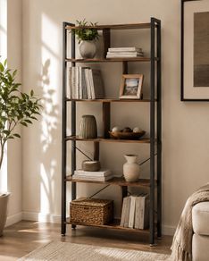 Bookcase Industrial style 5 tier storage shelves rustic brown