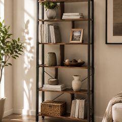 Bookcase Industrial style 5 tier storage shelves rustic brown