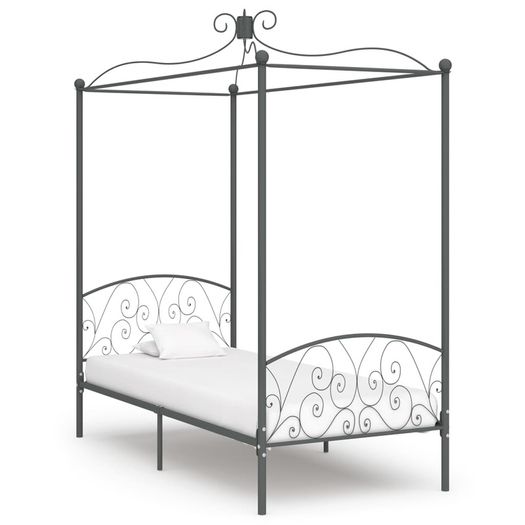 Canopy Bed Frame Grey Metal 100x200 cm