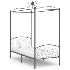 Canopy Bed Frame Grey Metal 100x200 cm