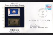 1988 USA Virginia "Old Dominion" 22kt Gold Replica of the 1976 United States Flag Stamps showing 25c US flag definitive tied Richmond, Virginia (state capital) illustrated cover