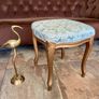 French Louis XV Style Vanity Bedroom Stool Carved Gilt Wood Frame Blue Satin Top Image 2