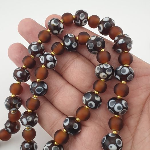Antique Venetian African Style Skunk Eyes & Brown Glass Beads Necklace