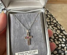 Silver Cross With Tiny tourmaline And Silver Chain