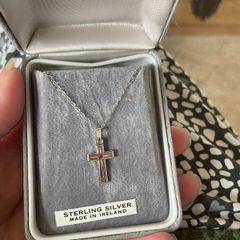 Silver Cross With Tiny tourmaline And Silver Chain