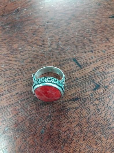 925 Silver and Red Coral Ring