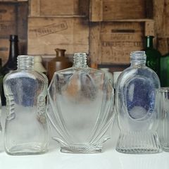482 - Set of 5 Vintage Clear Glass Screw Top Collectible Decorative Bottles