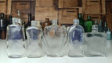 482 - Set of 5 Vintage Clear Glass Screw Top Collectible Decorative Bottles