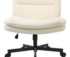 Velvet Desk Chair with Gravity Brake Wheels, Height Adjustable & Cross Legged Chair, Wide Padded Seat Swivel Computer Chair for Home/Office, Supports 136KG