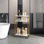 Narrow Side Table, 3-Tier Slim End Table with Fabric Basket, Modern Sofa Table for Narrow and Small Spaces, with Gold Metal Frame, White Image 8