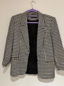 Vintage Giorgio SantAngelo Houndstooth Linen Blend Blazer Made in Romania XXS 32 4