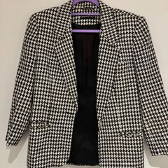 Vintage Giorgio SantAngelo Houndstooth Linen Blend Blazer Made in Romania XXS 32 4
