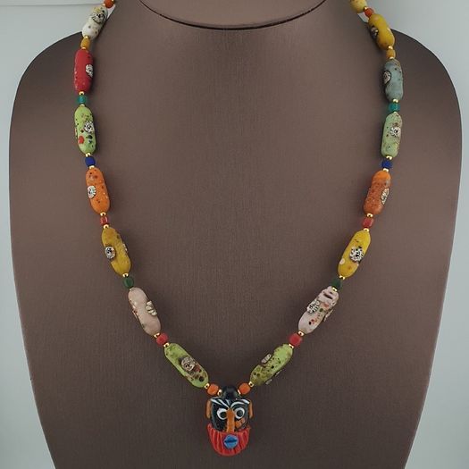 Antique Venetian Style Old Face Glass Beads & Old Face Glass Beads Necklace