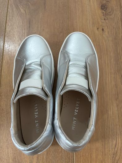 Mint Velvet Silver Platform Trainers Size 5