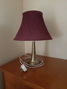 Lamp, Pleated Purple Shade, Gold Base