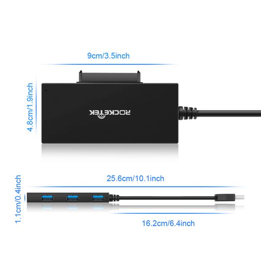 Rocketek USB 3.0 Hub & External SATA III 2.5" SSD/HDD Adapter (Brand New/Warranty)