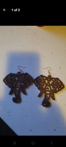 wooden tribal elephant head earrings