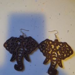 wooden tribal elephant head earrings