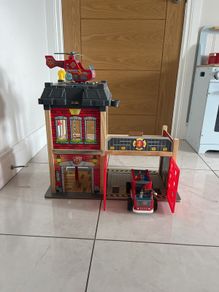 Wooden Hape fire station, engine and helicopter