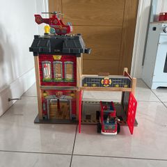 Wooden Hape fire station, engine and helicopter