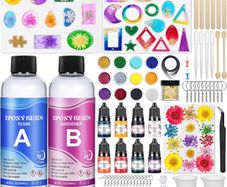 Epoxy Resin Kits for Beginners, 400ml Crystal Clear Resin, Resin Accessories with Resin Moulds, Dried Flowers, Resin Pigment, Glitter, Gold Leaf, Epoxy Resin Starter Kit for Jewelry Making (FREE POSTAGE)