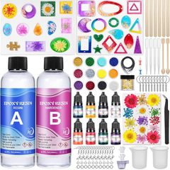 Epoxy Resin Kits for Beginners, 400ml Crystal Clear Resin, Resin Accessories with Resin Moulds, Dried Flowers, Resin Pigment, Glitter, Gold Leaf, Epoxy Resin Starter Kit for Jewelry Making (FREE POSTAGE)