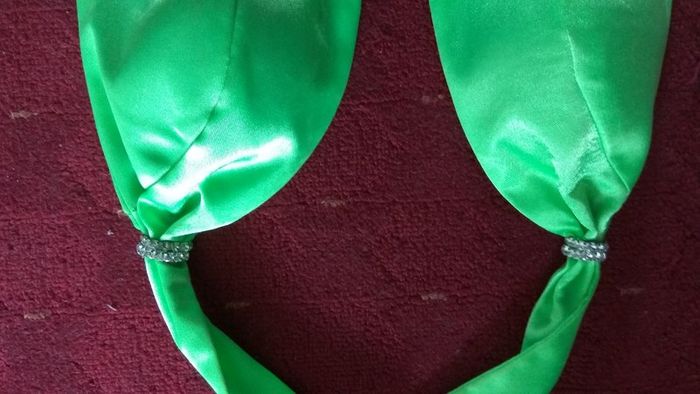 Fancy bright green satin dress with crystals