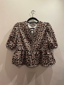 Leopard Peplum Tie Front Top Size 12!