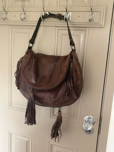 All saints distressed genuine leather Spitalfields multi tassel adjustable bag