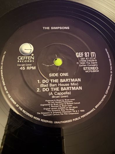 The Simpsons Do the Bartman Original 1991 12inch Vinyl
