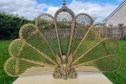 Vintage brass peacock fireplace screen