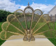 Vintage brass peacock fireplace screen
